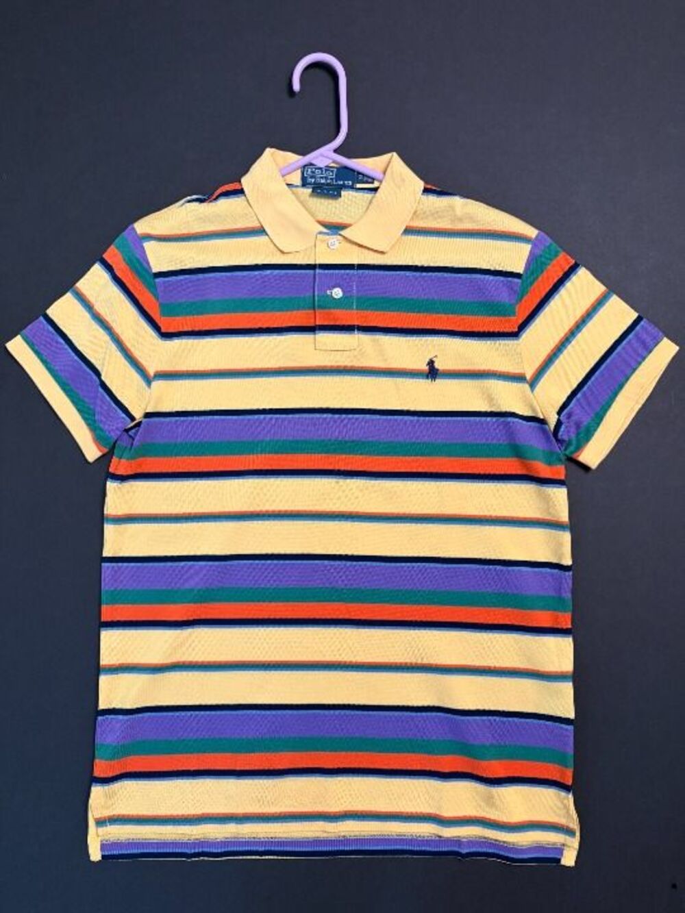 New Polo Ralph Lauren Mens Med Slim Fit Pima Cotton Striped Polo Shirt Yellow